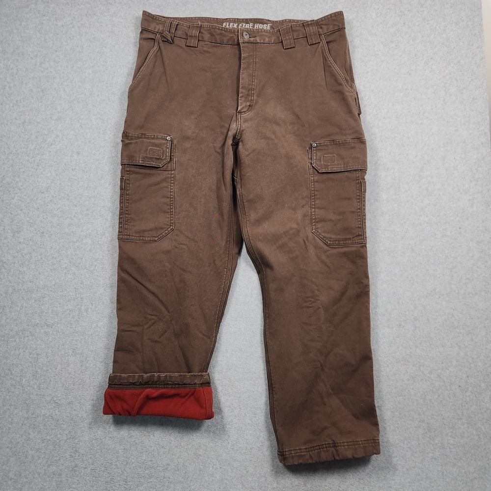 Duluth Trading Pant 40x30 (Actual 38x30) Brown Cargo Flex Fire Hose Fleece Lined